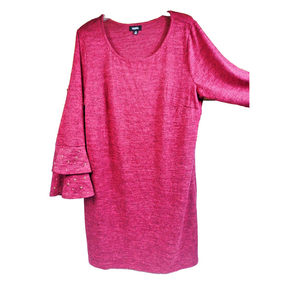 Tacera Women’s Midi Dress Bell Sleeves Gold Beads Plus Size 1X Red Wine - Picture 3 of 5